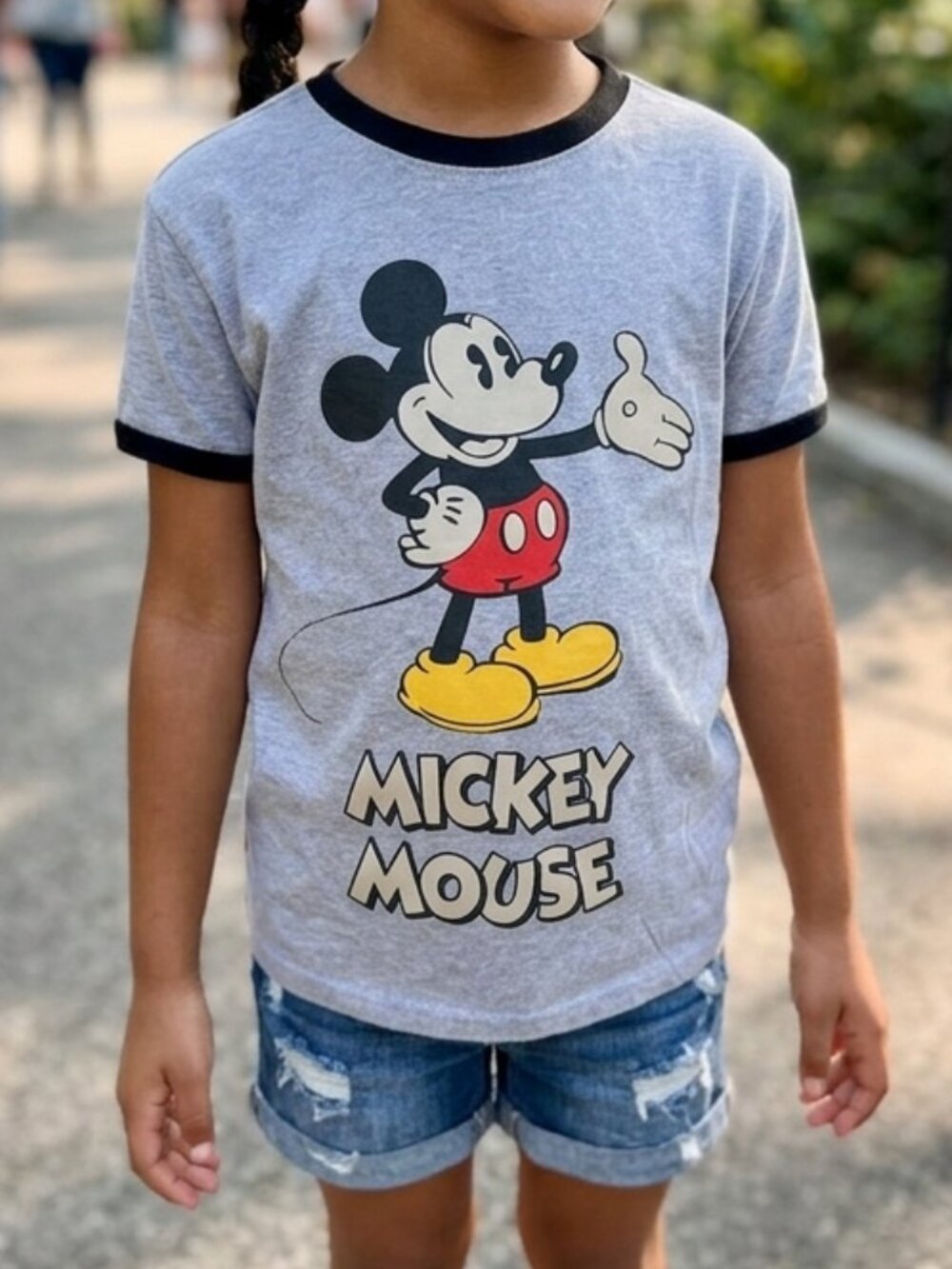 Disney Mickey Mouse Gray Ringer Tee Kids Shirt Size Small